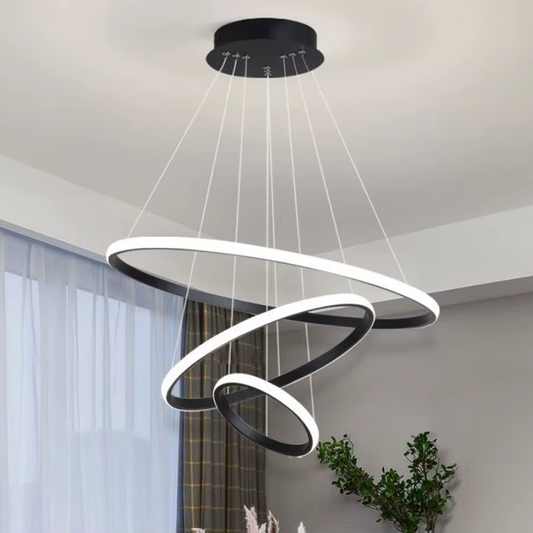 Lustra LED suspendata RICCI 45W, 3 Cercuri, lumina Rece/Calda/Neutra, Negru, Inaltime Reglabila