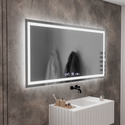 Obdĺžnikové LED zrkadlo 120x60cm Verite Motionglow Marcellow Smoteble Clock Defosting System