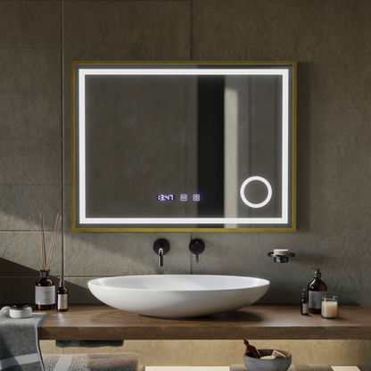 Zrkadlo LED Touch Rolf Rolf Systémy, hodiny a teplota 80x60 cm Golden Ramahed Cosmetics Lup