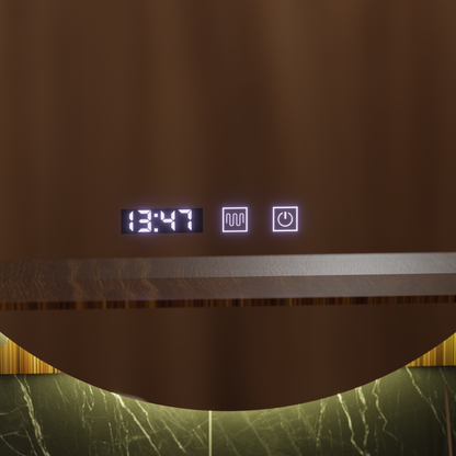 LED Touch Alfred Mirror Defrition Systém, hodiny a teplota 60x60 cm s integrovanou podporou