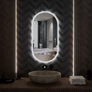 Oválne LED zrkadlo, 50x100cm, Lucia senzor Marcello, Demister System, Hodiny & Teplomer, Stmievateľné