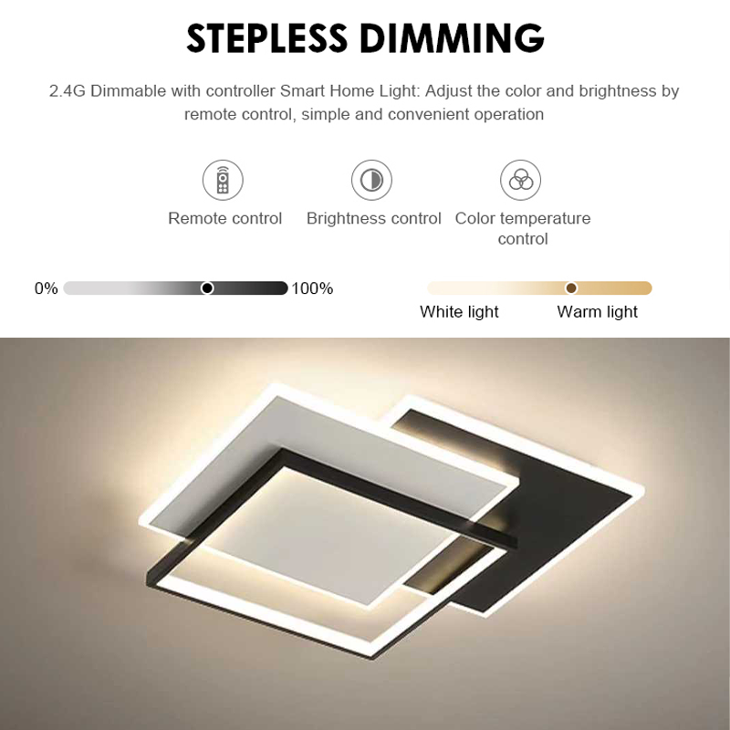 LED luster s diaľkovým ovládaním CHIARA 102W, 3 štvorce, studené/teplé/neutrálne svetlo, stmievateľné, čierny