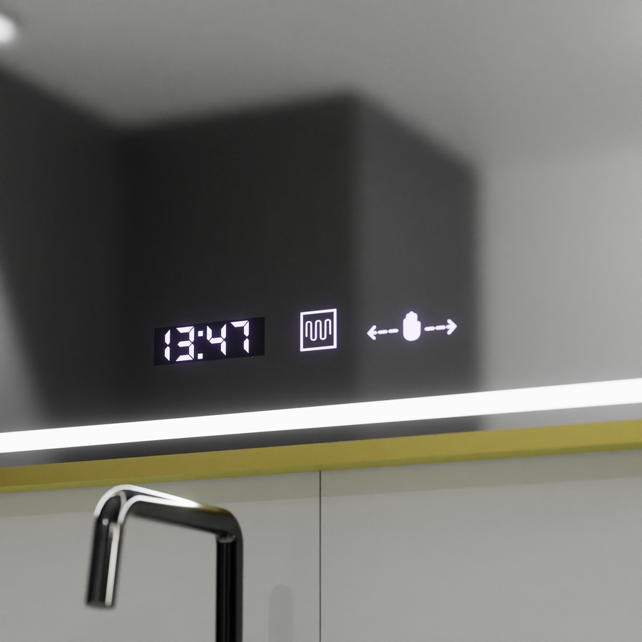 LED obdĺžnikové LED zrkadlo 80x60cm Crystallo Motionglow Marcello Smoteble Clock Defosting System