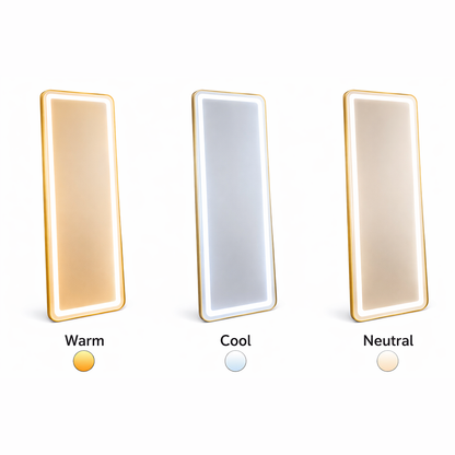 Obdĺžnikové LED zrkadlo, zlatý rám, 50x160 cm, stmievateľné, studené/teplé/neutrálne svetlo, župan