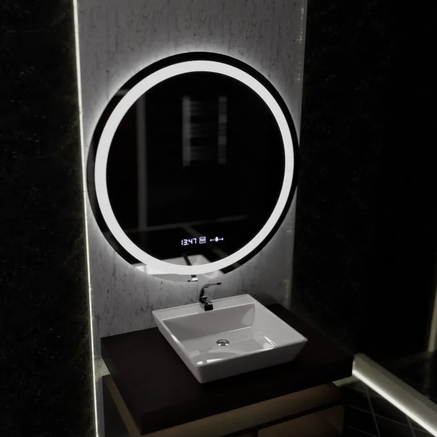 Okrúhle LED zrkadlo 100 cm Celeste Motionglow Marcello Smoteble Clock Defosting System