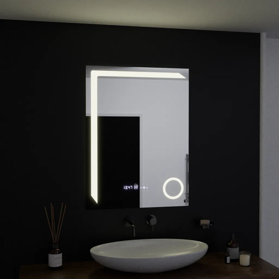 Zrkadlo LED obdĺžnikový 60x80cm Presnosť Motionglow Marcello System System Distivities a teplomer kaimimického skla
