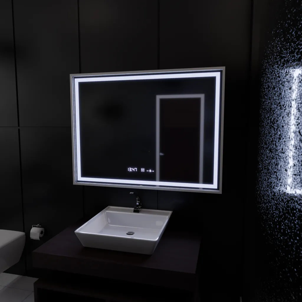 Zrkadlo LED obdĺžnikový 80x60cm Verite Imperial Silver Motion Glow Marcello Clock Defrition System a Smierble Therometer