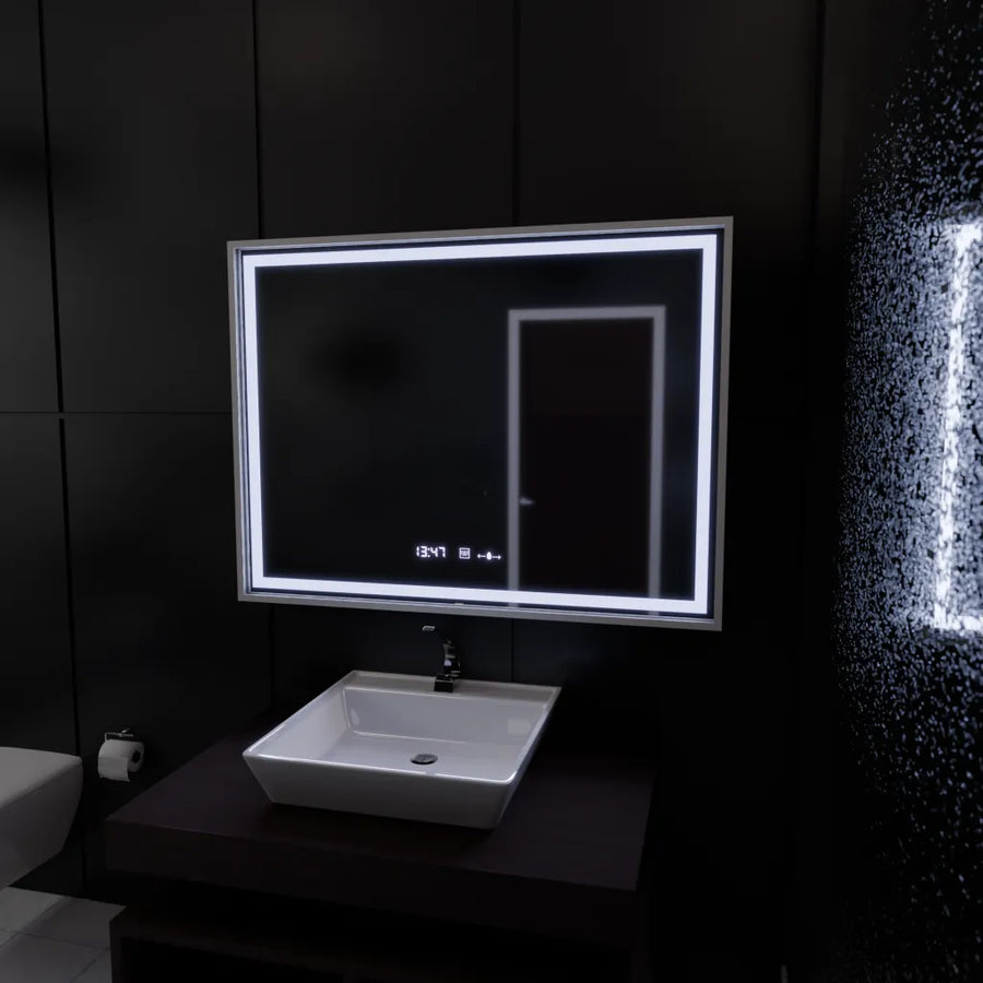 Zrkadlo LED obdĺžnikový 120x80cm Verite Imperial Silver Motion Glow Marcello Clock Defrition System a Smierble Therometer