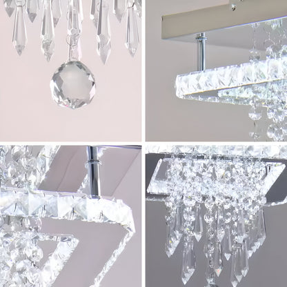 LED luster Alberico Square, 19 W, studené/horúce/neutrálne svetlo, kryštál, lesklý chróm