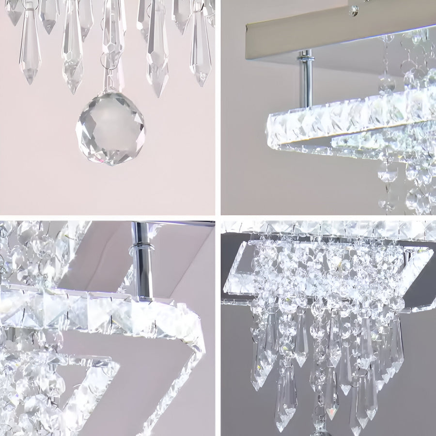 LED luster Alberico Square, 19 W, studené/horúce/neutrálne svetlo, kryštál, lesklý chróm