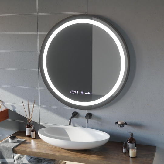 LED okrúhle zrkadlo, 100 cm, Celeste Majesté Noir MotionGlow Marcello, systém odhmlievania, hodiny a teplomer, stmievateľné zrkadlá Marcello Predvolený názov Alessandro Design