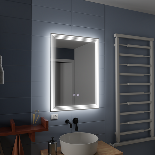 Obdĺžnikové LED zrkadlo, 60x80cm, ADIS Touch, Demister System, Stmievateľné