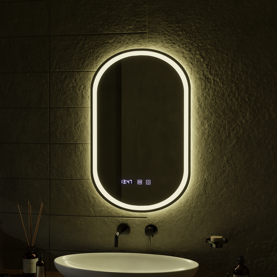 LED dotyk Wilhelm Mirror Defrition System, Clock and TEPELE 50X80 CM