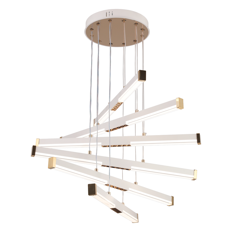 Závesný akrylový LED luster LT183/5WH, 69W, svetlo 3000/4000/6000K, biely, nastaviteľná výška