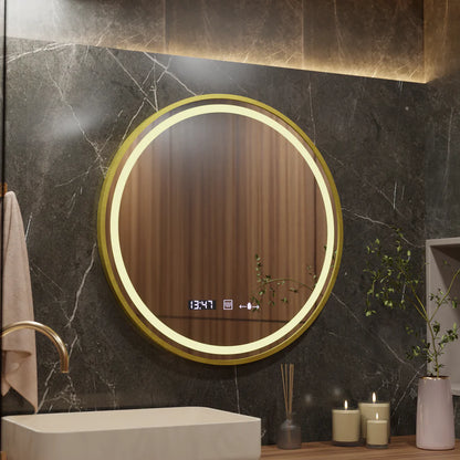 Zrkadlové LED kolo 60 cm Celesti Royale Gold Eleve Motionglow Marcello Dumable Clock Defosting System