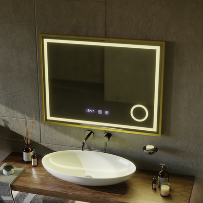 Zrkadlo LED Touch Rolf Rolf Systémy, hodiny a teplota 80x60 cm Golden Ramahed Cosmetics Lup