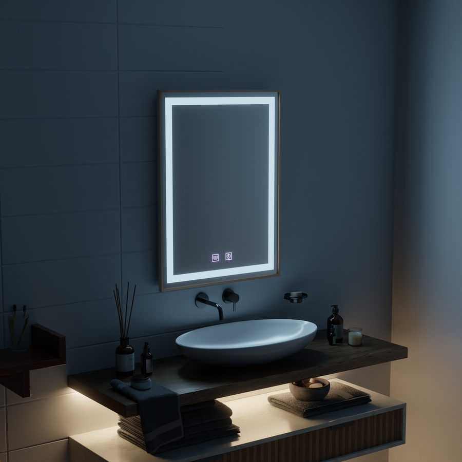 LED Touch Kariri Mirror, 60x80 cm, funkcia odmrazovania, rám s brúsenými ružami