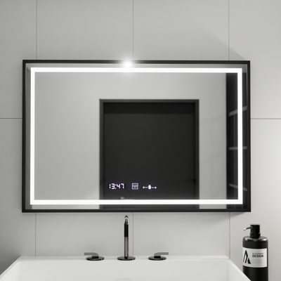 Zrkadlo LED obdĺžnik 100x80cm Verite Majets Noir Motionglow Marcello Demontantle Clock Deframent a Smoble Tepometer