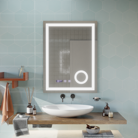 Zrkadlo LED Touch Manfred Defrition System, Clock and TEPELE 60x80 cm Kozmetické zväčšovanie