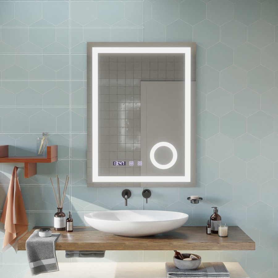 Zrkadlo LED Touch Manfred Defrition System, Clock and TEPELE 60x80 cm Kozmetické zväčšovanie