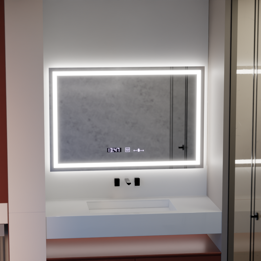 Zrkadlo LED obdĺžnikový obdĺžnik 120x80cm Vérité Motionglow Marcello, deaktivujúci systém, teplomer a hodiny, daimable