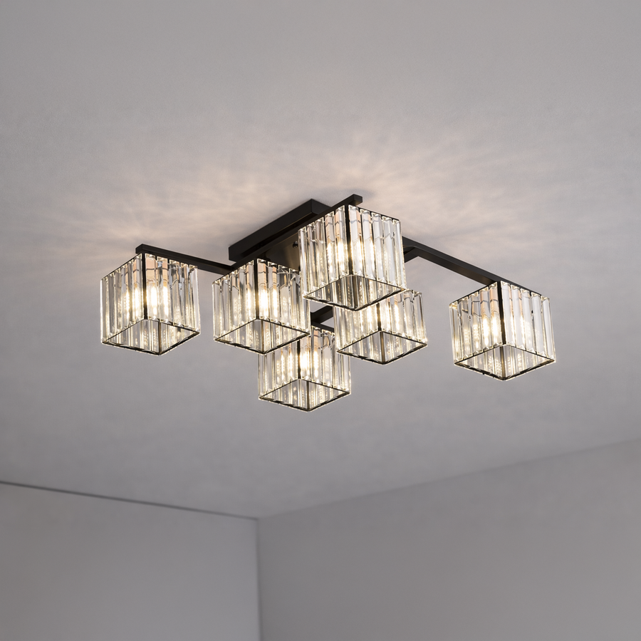 Klasický moderný gruzínsky luster, LC111/6BK, 6x E27, čierny, kov a sklo