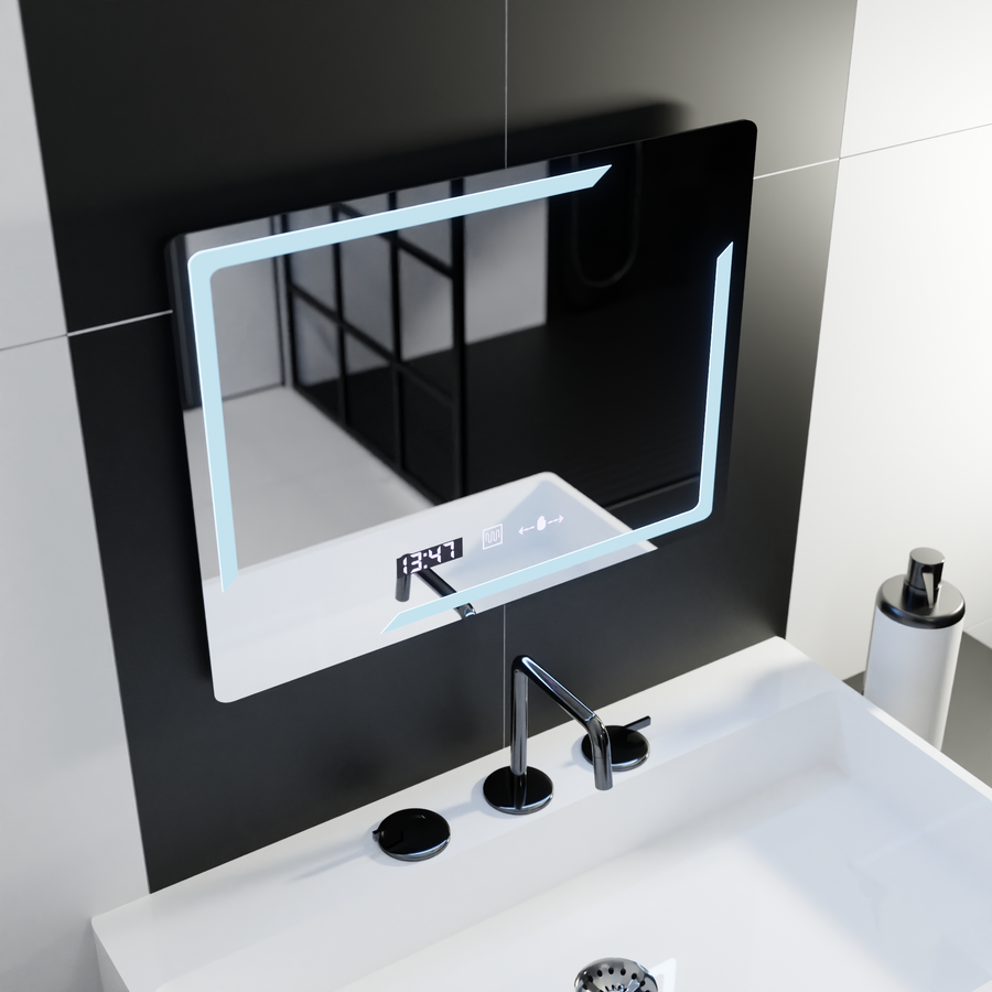 Zrkadlové obdĺžnikové obdĺžnikové 80x60cm Rayonment Motionglow Marcelow System Petrít v systéme a teplomer Daim