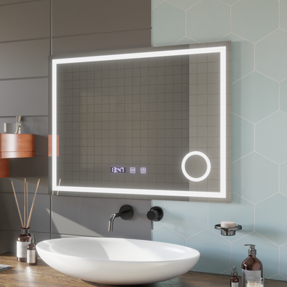 LED dotyk Gunter zrkadlové odmrazovanie systému, hodiny a teplota 80x60 cm kozmetické zväčšovanie