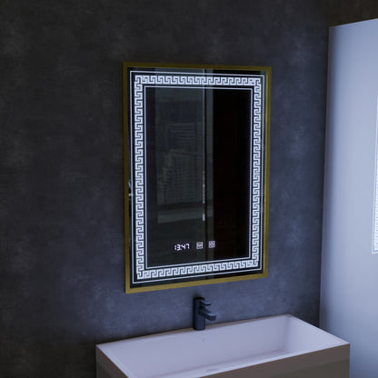 Zrkadlo LED Touch Bruno Zástupca oddelenia, hodiny a teplota 60x80 cm strieborný rám