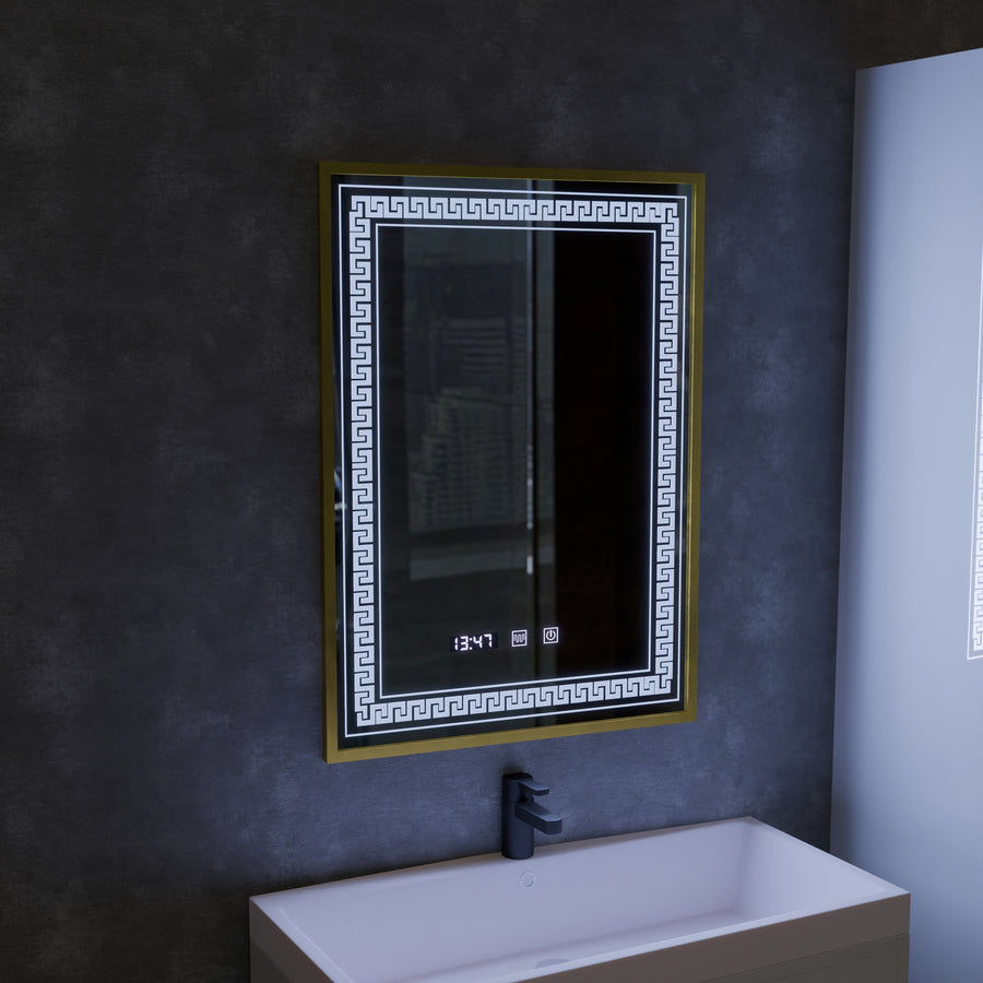 Zrkadlo LED Touch Bruno Zástupca oddelenia, hodiny a teplota 60x80 cm strieborný rám
