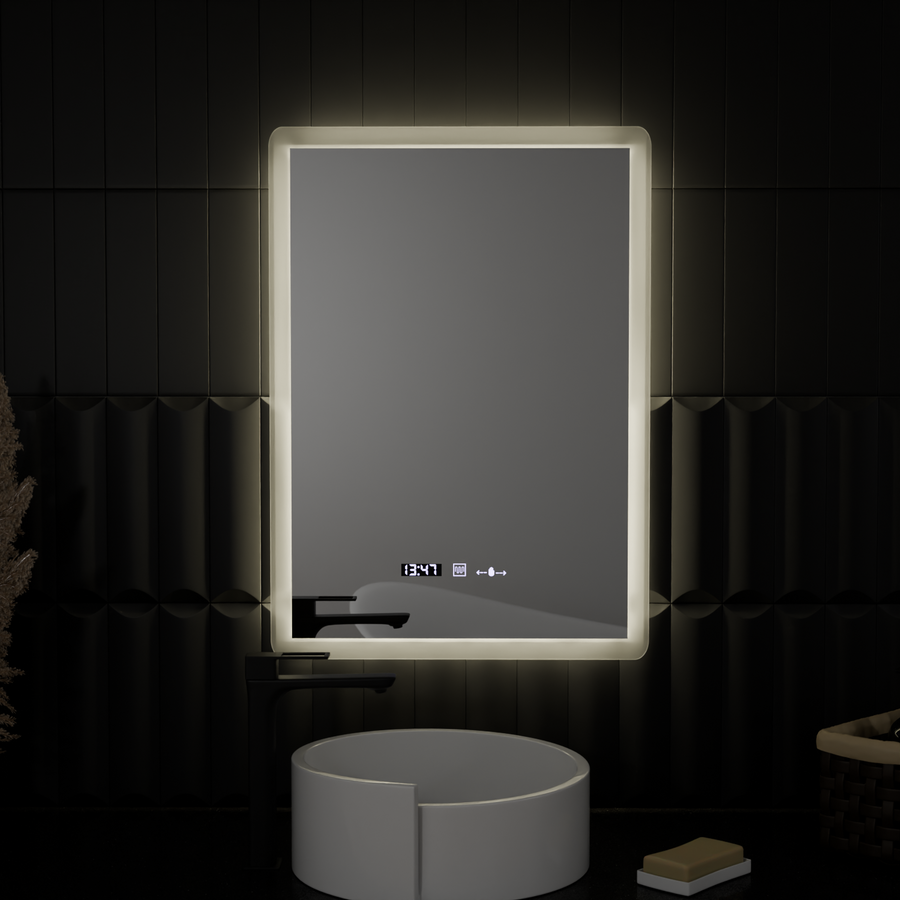 Obdĺžnikové LED zrkadlo 50x70cm Zampa Sensor Motionglow Marcello Clock Defrition System a Smoteble Therometer