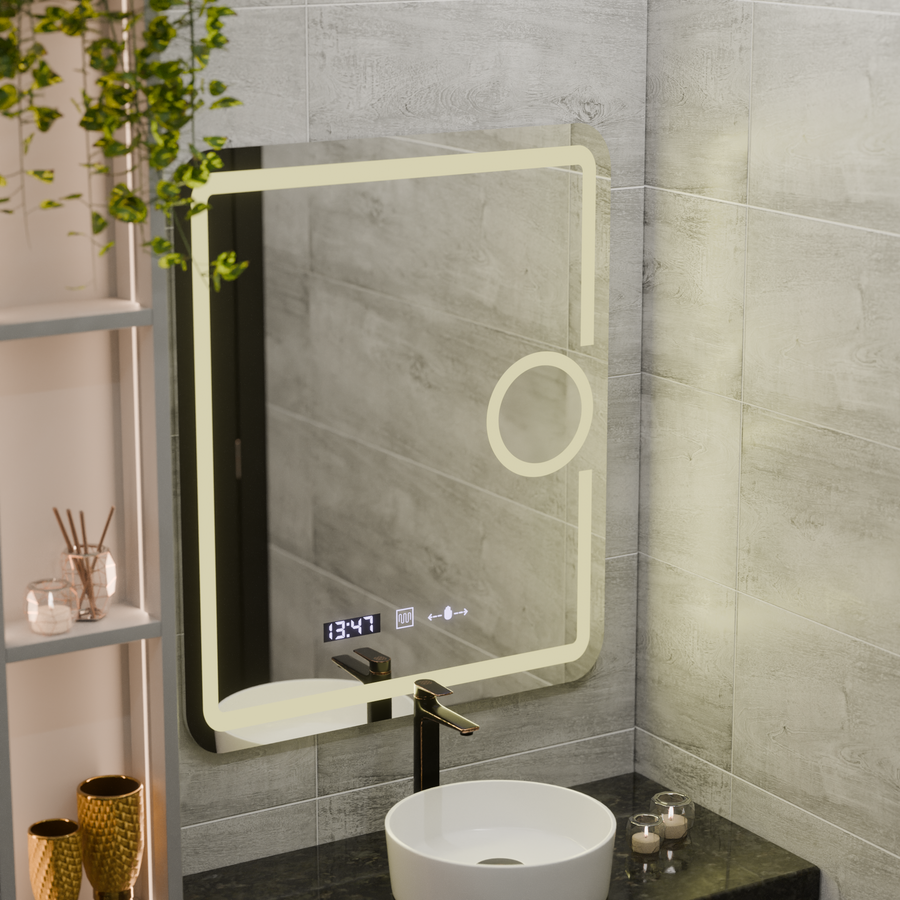Zrkadlové obdĺžnikové obdĺžnikové 75x90cm Eclat Motionglow Marcello Demontalling System a teplomer kozmetiky skombíkové