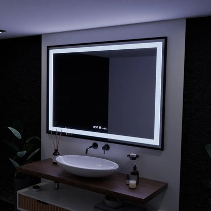 Zrkadlo LED obdĺžnik 100x65cm Verite Majeste noir Motion Glow Marcello Clock DeFRost & Smutable Therometer