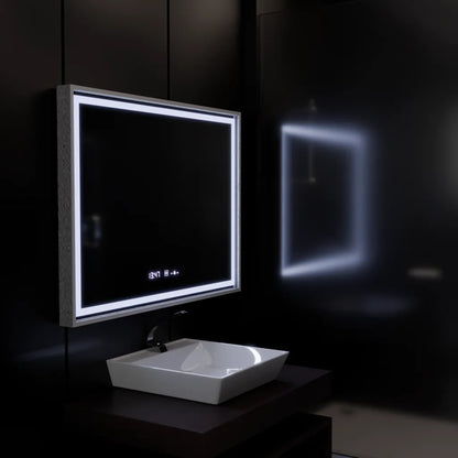 Zrkadlo LED obdĺžnikový 80x60cm Verite Imperial Silver Motion Glow Marcello Clock Defrition System a Smierble Therometer