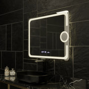 Zrkadlové obdĺžnikové obdĺžnikové 80x60cm Eclat Motionglow Marcello Clock Defrition System & Wolf Termometer Smoteble Cosmetic