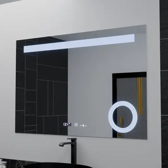 Obdĺžnikové LED zrkadlo, 80x60cm, ABSOLU MotionGlow Marcello, systém odhmlievania, hodiny a teplomer, kozmetická lupa, stmievateľné zrkadlá Marcello Predvolený názov Alessandro Design