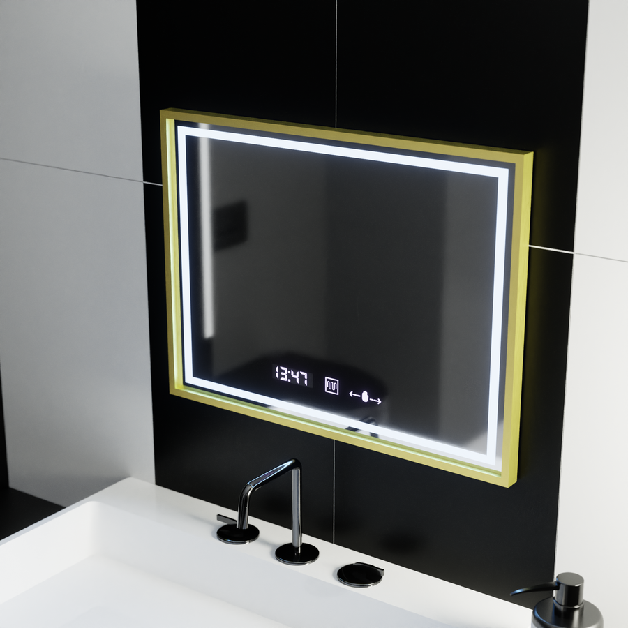 LED obdĺžnikové LED zrkadlo 80x60cm Crystallo Motionglow Marcello Smoteble Clock Defosting System