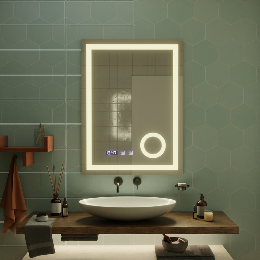 Zrkadlo LED Touch Manfred Defrition System, Clock and TEPELE 60x80 cm Kozmetické zväčšovanie