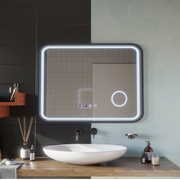 Zrkadlo LED Touch Bernd Defrosting Systém, hodiny a teplota 80x60 cm Black Brush Fund Cosmetica