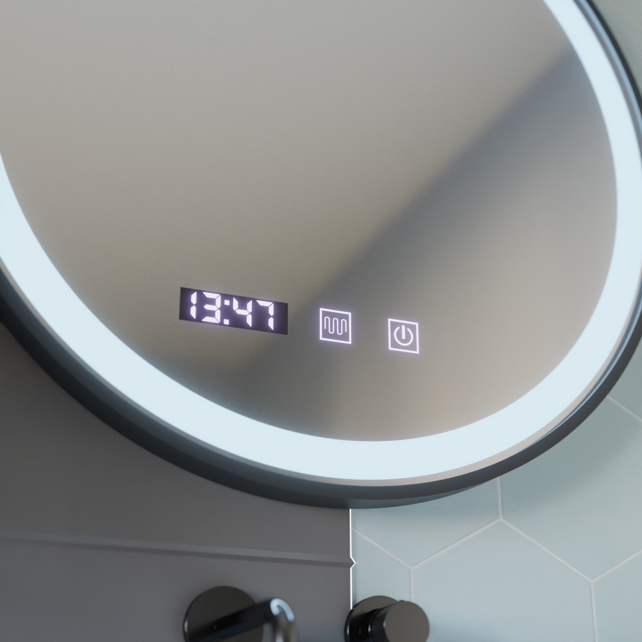 LED dotyk Otto zrkadlo odmrazuje systém, hodiny a teplotu 80 cm Čierny chlpatý rám