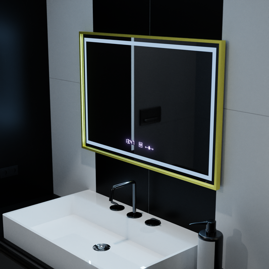 Zrkadlo LED obdĺžnik 100x65cm Verite Royale Gold Motion Glow Glow Marcello Clock Defrition System a Smoteble Therometer
