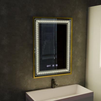 Zrkadlo LED Touch Bruno Zástupca oddelenia, hodiny a teplota 60x80 cm strieborný rám