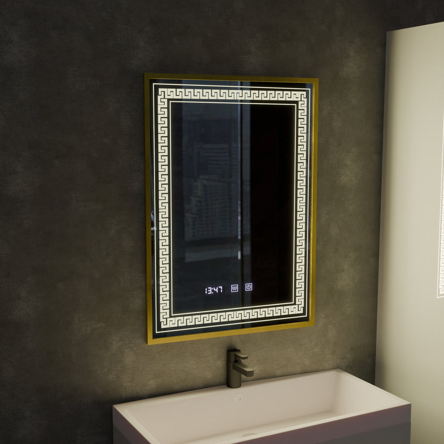 Zrkadlo LED Touch Bruno Zástupca oddelenia, hodiny a teplota 60x80 cm strieborný rám