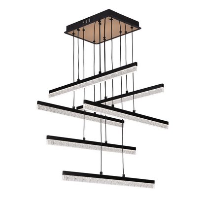 Závesný krištáľový LED luster LT181/6BK, 84W, svetlo 3000/4000/6000K, čierny, nastaviteľná výška