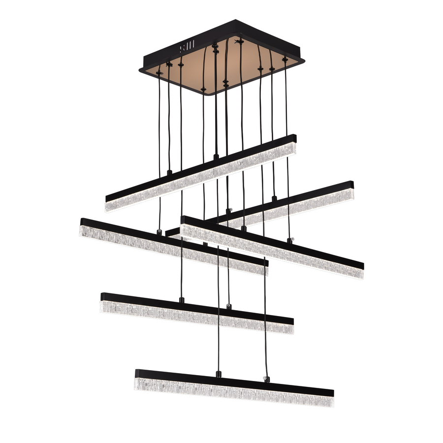 Závesný krištáľový LED luster LT181/6BK, 84W, svetlo 3000/4000/6000K, čierny, nastaviteľná výška