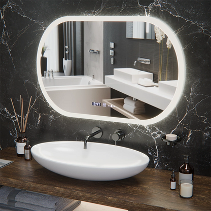 Oválne LED zrkadlo, 80x50cm, Altera Marcello MotionGlow Sensor, Demister System, Hodiny & Teplomer, Stmievateľné