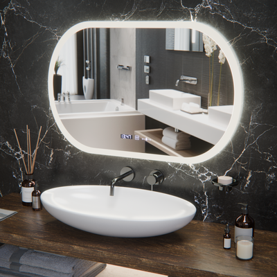 Oválne LED zrkadlo, 80x50cm, Altera Marcello MotionGlow Sensor, Demister System, Hodiny & Teplomer, Stmievateľné