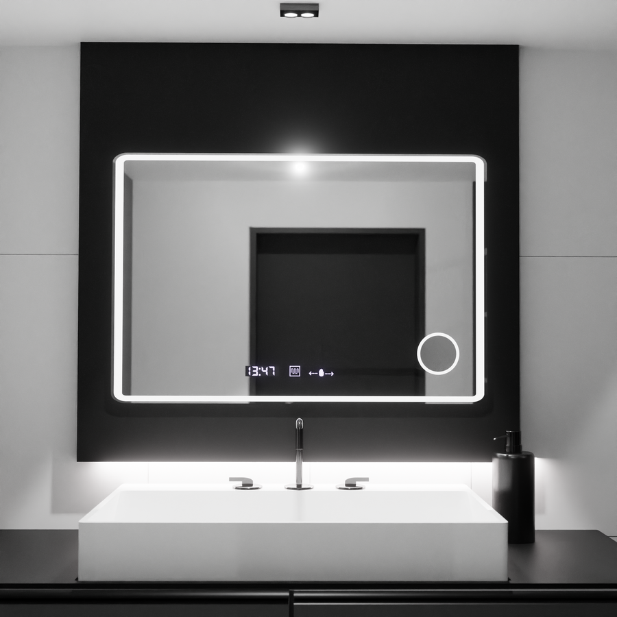 Zrkadlové obdĺžnikové obdĺžnikové 120x80cm Aura Riflesso poro Motionglow Marcello System Disabilities & Termometer Caimity of Cosmetic