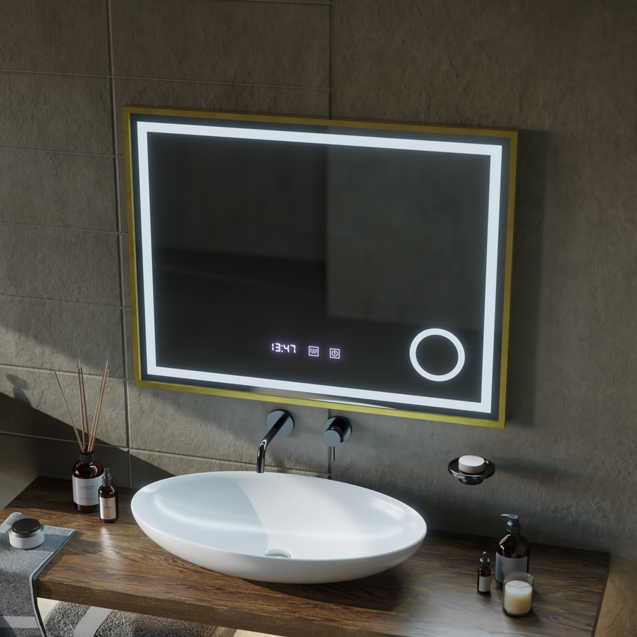 Zrkadlo LED Touch Rolf Rolf Systémy, hodiny a teplota 80x60 cm Golden Ramahed Cosmetics Lup