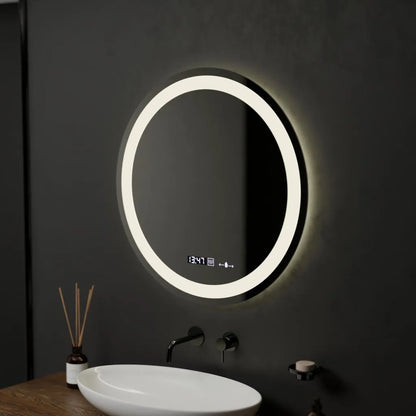 60 cm okrúhle LED zrkadlo Celeste Motionglow Marcello Smoteble Clock Defrition System